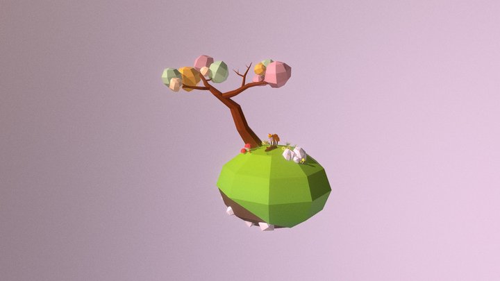 Fox And Tree Diorama 3D Model