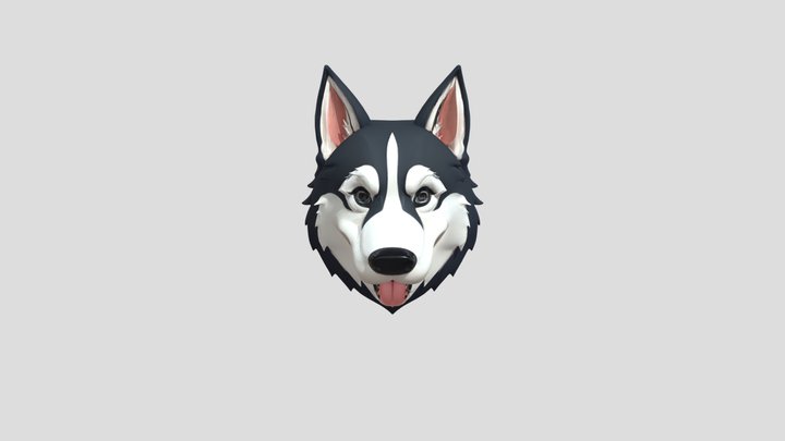 cartoon husky dog face 3D Model
