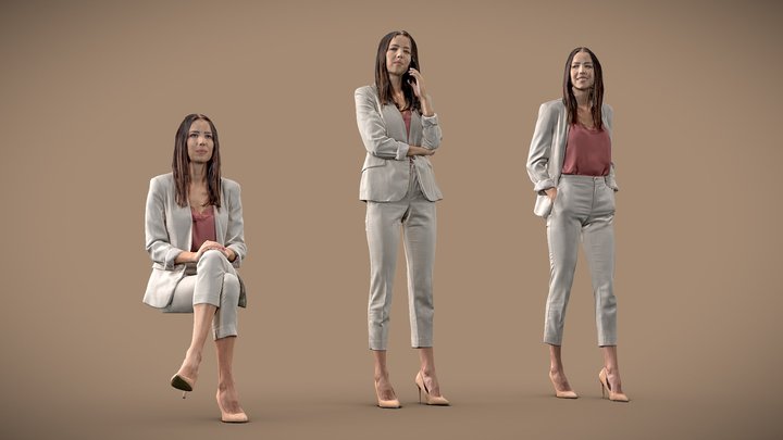 Business woman sit, stand and walk - 3D scan 3D Model