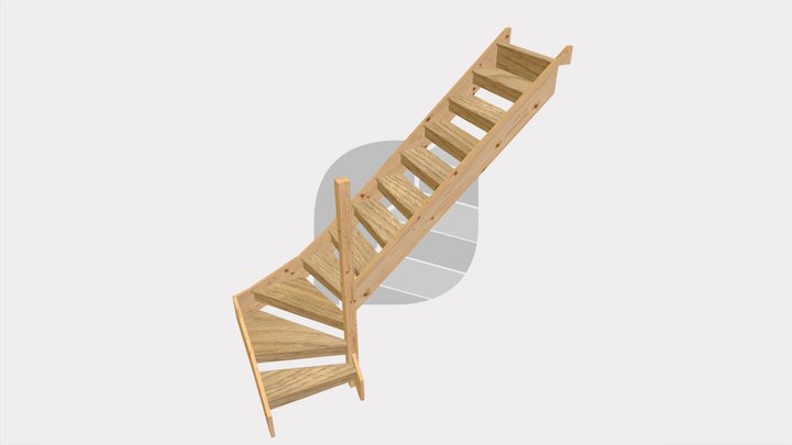 Open Construction Staircase with turn 3D Model