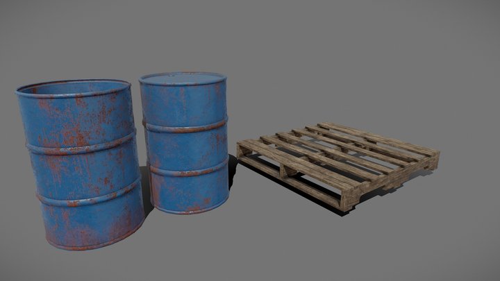 Barrels and pallet 3D Model