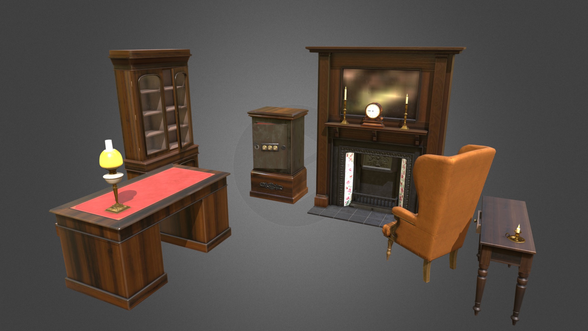3D model Antique furniture - This is a 3D model of the Antique furniture. The 3D model is about a table and chairs with a television on top of it.
