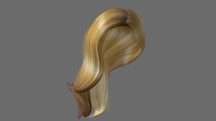 Glam Over One Shoulder To Front Long Female Hair 3D Model