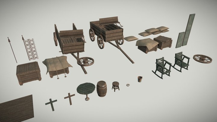 Southern Gothic (western) prop kit 3D Model
