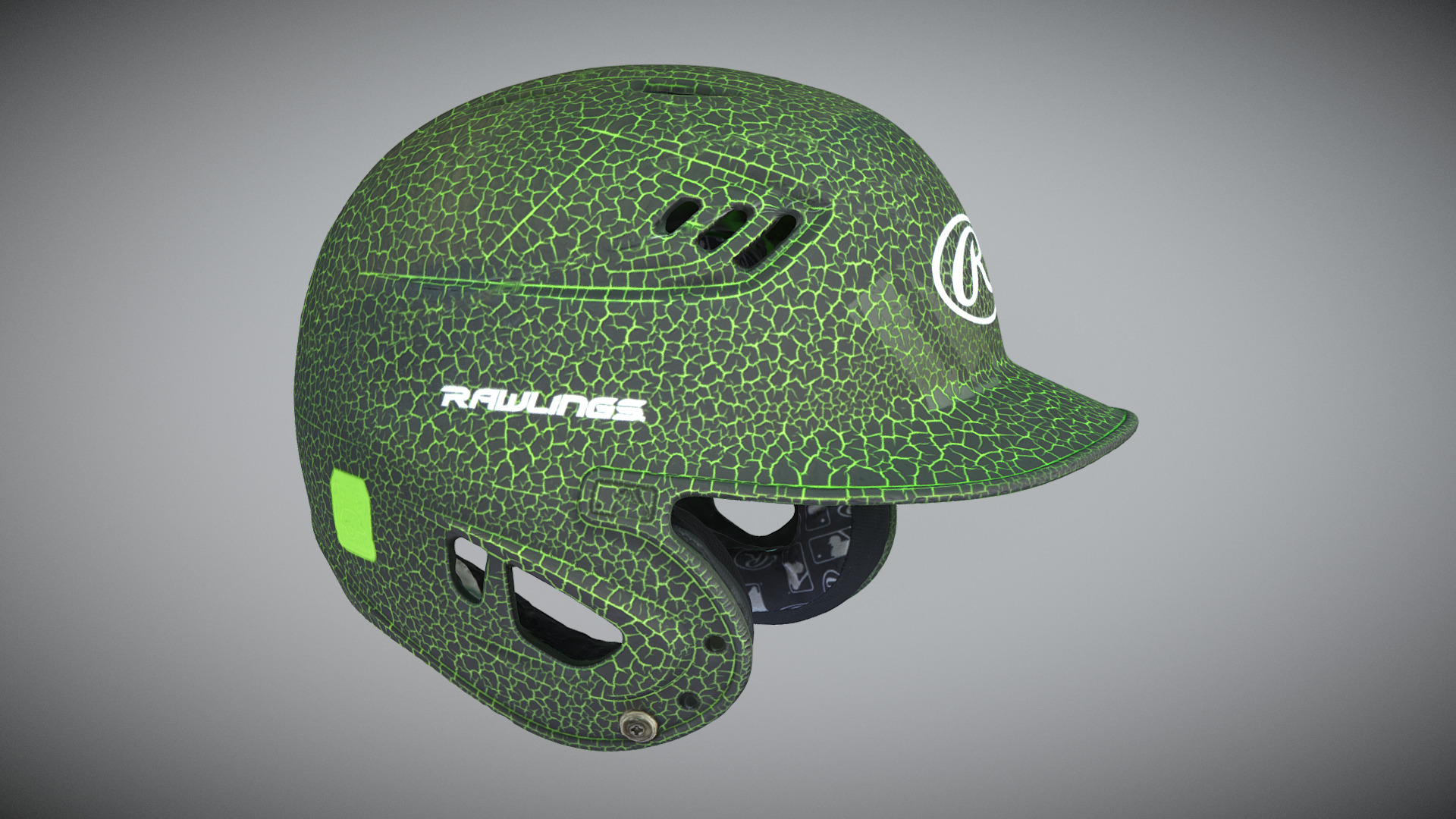 3D model Green Baseball Helmet - This is a 3D model of the Green Baseball Helmet. The 3D model is about a green and black circular object.