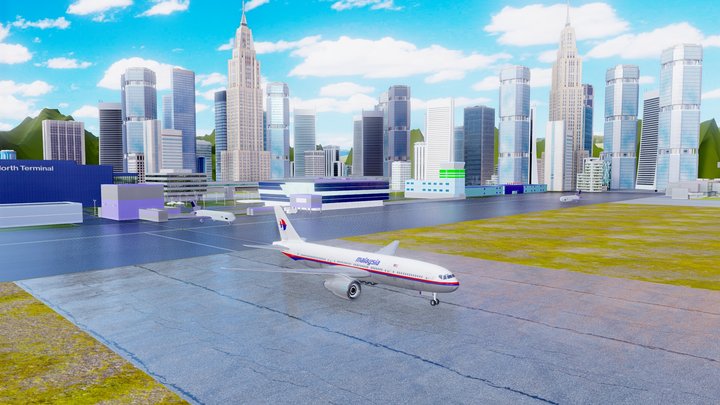 Airport City Scene with Aeroplane Runway Track