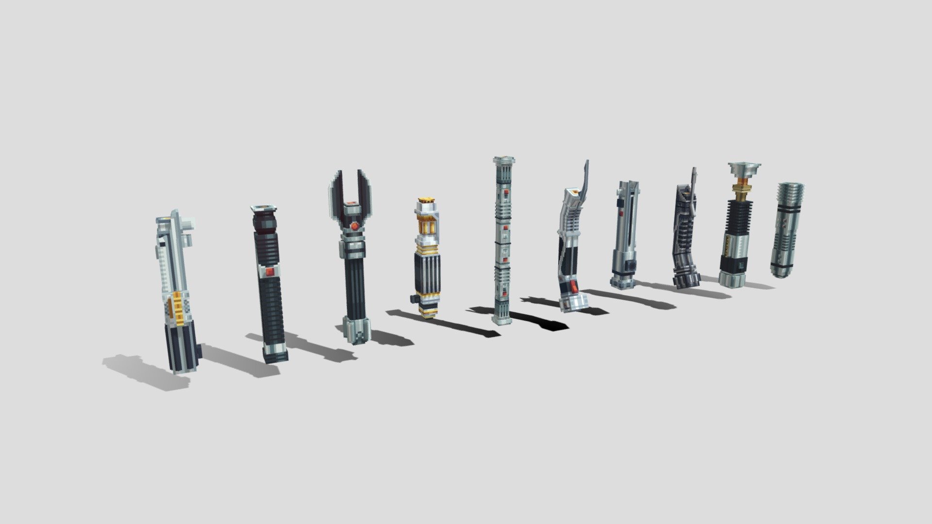 Star Wars Lightsaber handles Minecraft items 3D model by W'Projects