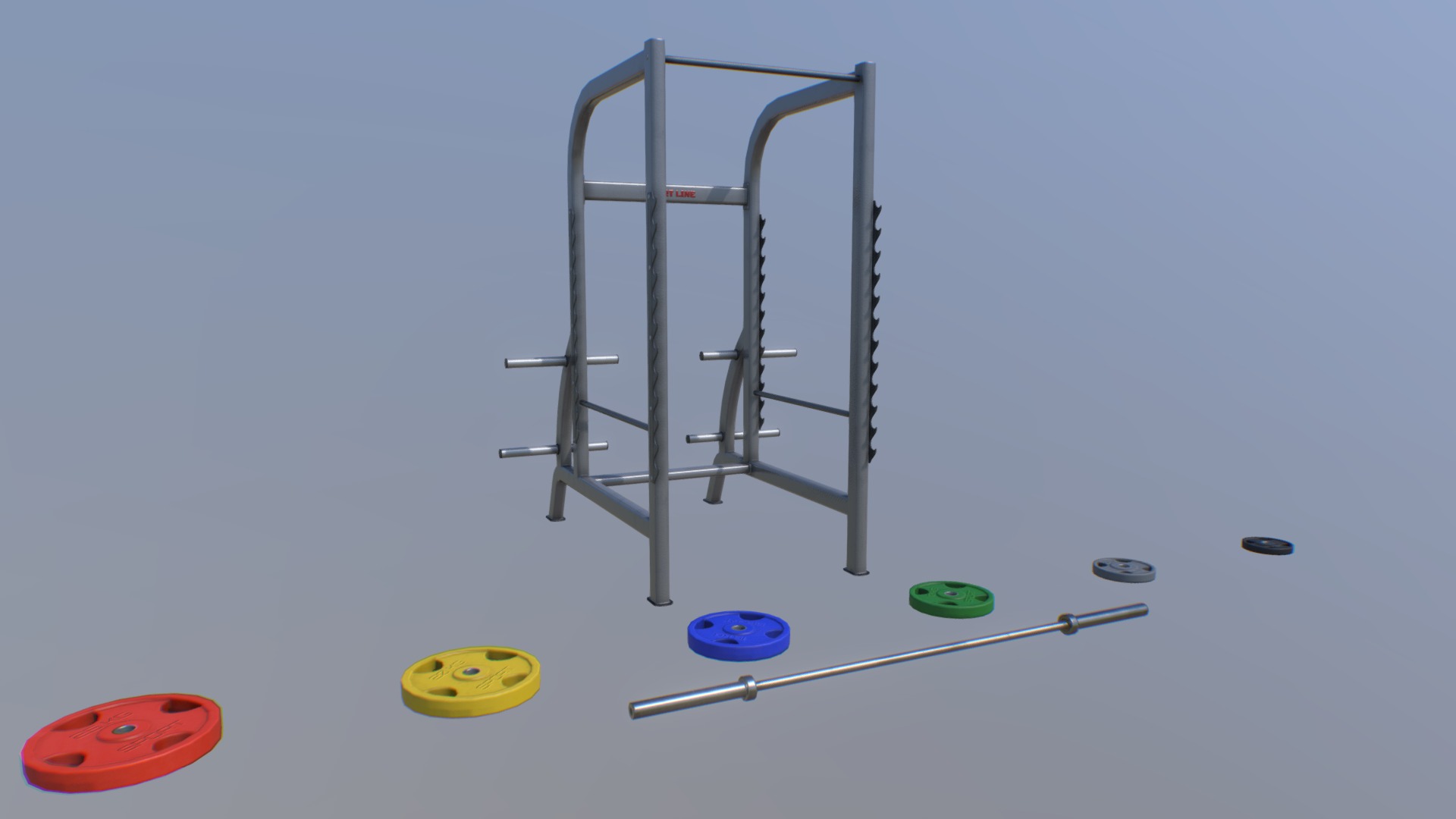 3D model Squat Rack - This is a 3D model of the Squat Rack. The 3D model is about a metal chair with a metal frame.