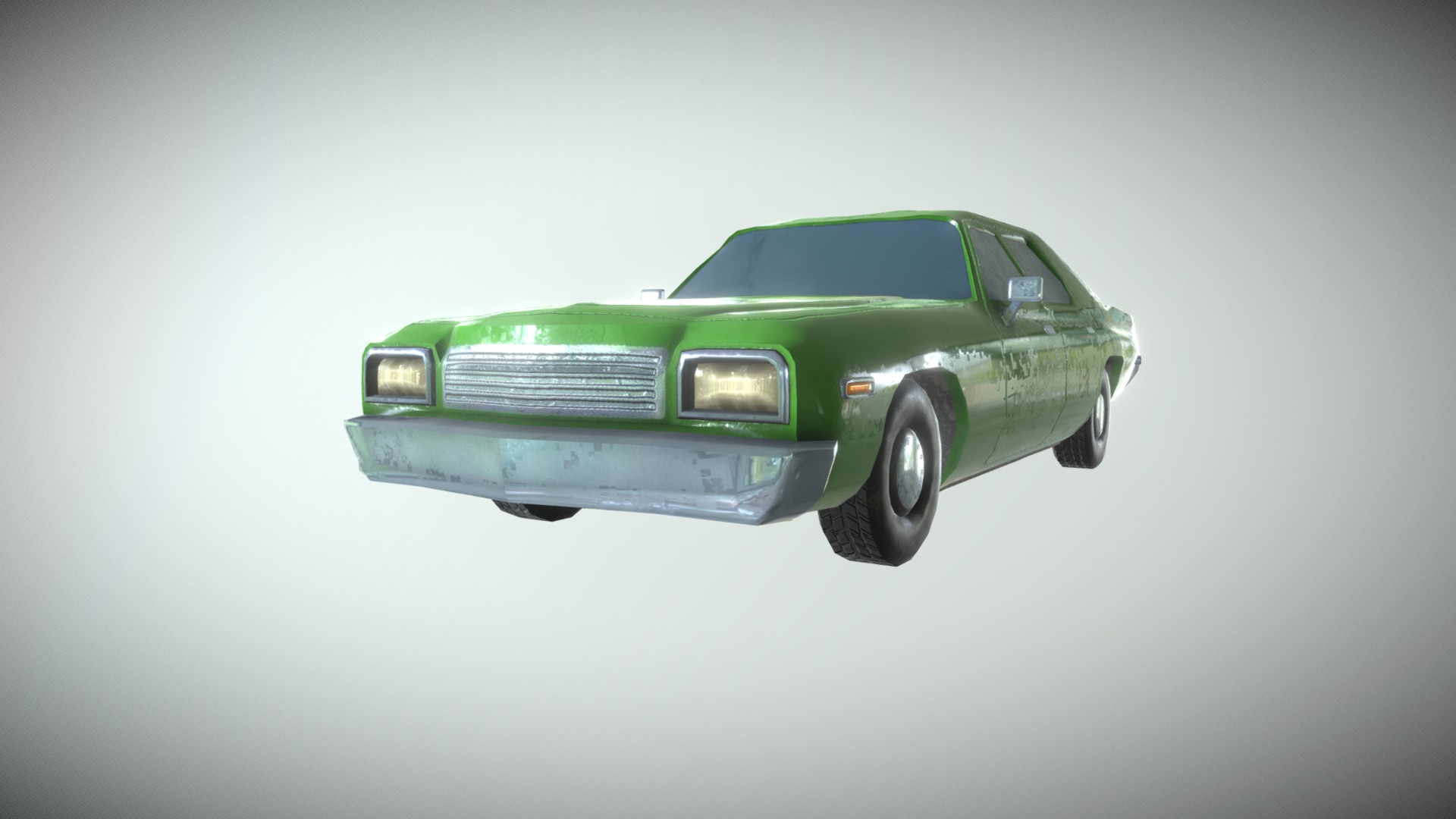 3D model Game Ready Large American Sedan Green PBR - This is a 3D model of the Game Ready Large American Sedan Green PBR. The 3D model is about a green car with a white background.