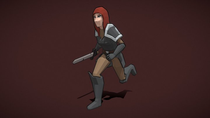 Low poly warrior woman 3D Model