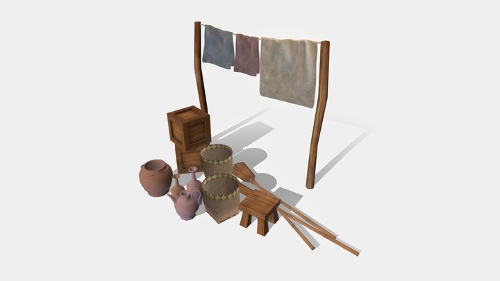 Low Poly Ancient Villagers' Items 3D Model