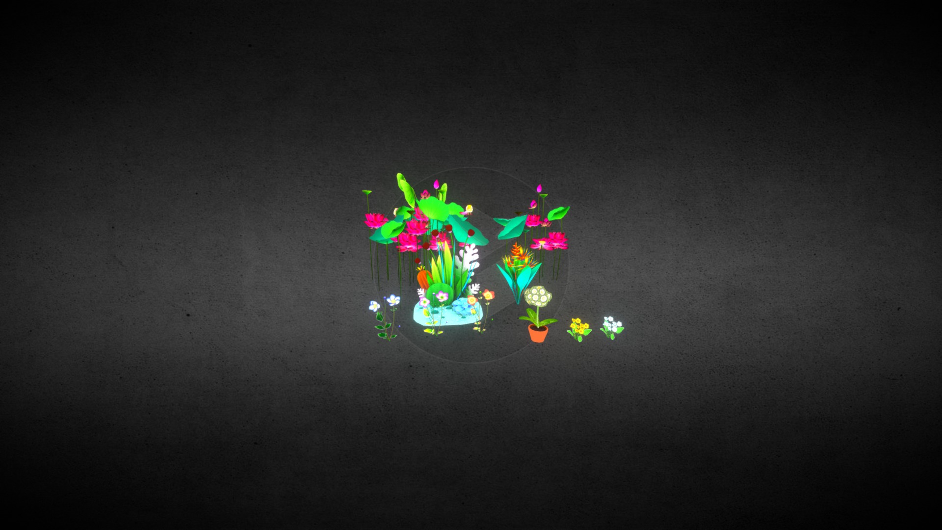 3D model Flower Pack - This is a 3D model of the Flower Pack. The 3D model is about a colorful logo on a black background.