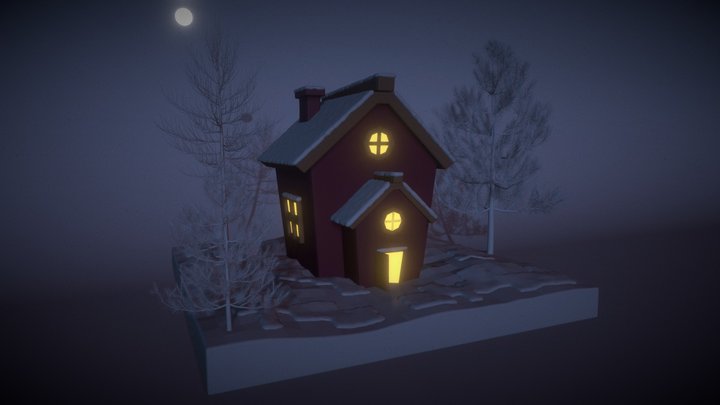 Full Moon Winter Cottage 3D Model