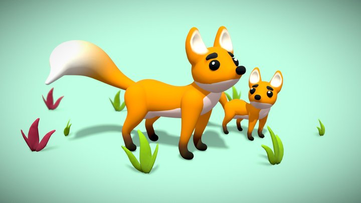 Fox And Baby - Mid Poly Cute Family Love