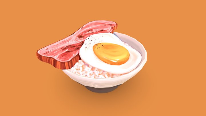 【食べ物】ベーコンライス/Bacon rice🥓 3D Model