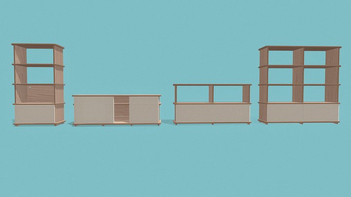 Koala Timber Bookshelves and TV Unit 3D Model
