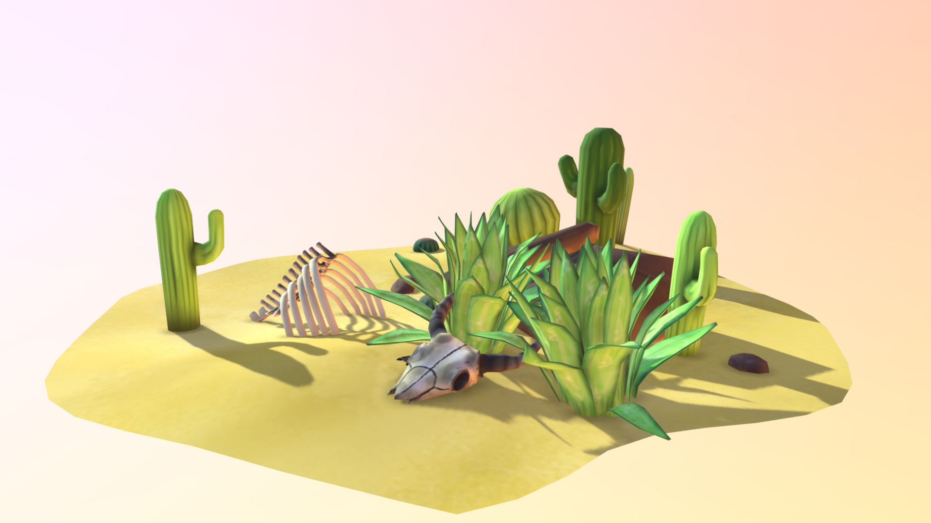 3D model Small desert with scorpion - This is a 3D model of the Small desert with scorpion. The 3D model is about a cartoon of a boat and plants.