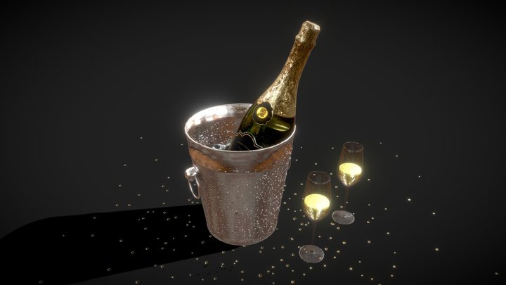 Champagne with glasses 3D Model