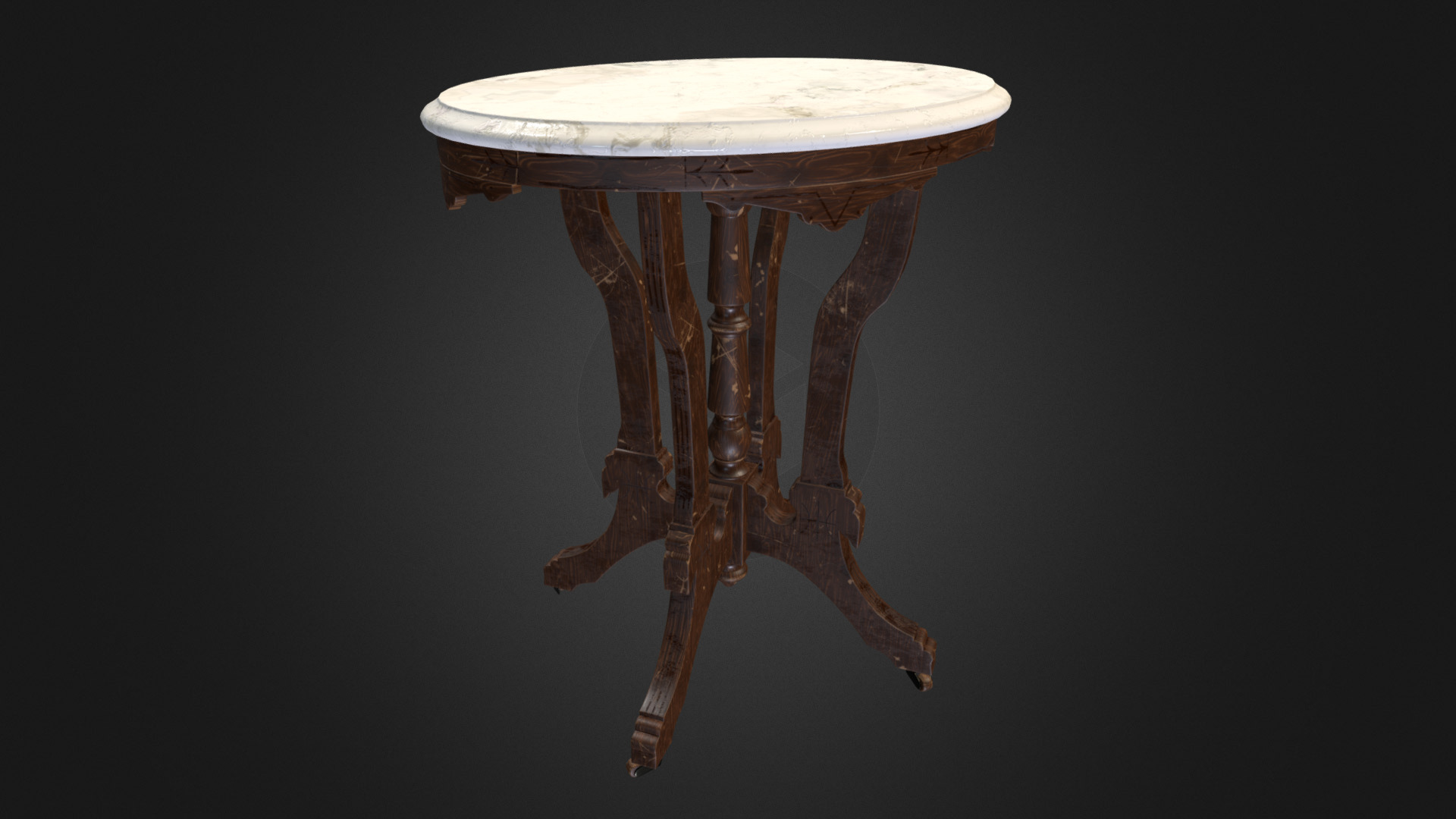 3D model Pedestal Table 003 (High Poly) V1 - This is a 3D model of the Pedestal Table 003 (High Poly) V1. The 3D model is about a table with a stool with Space Needle in the background.