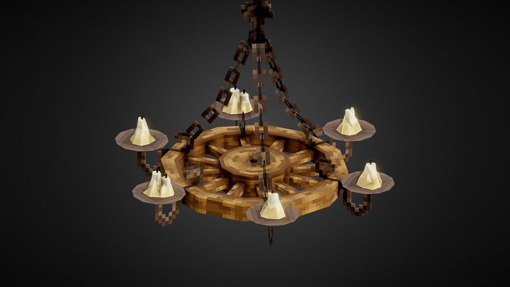 Low-Poly pixel Wheel Chandelier 3D Model