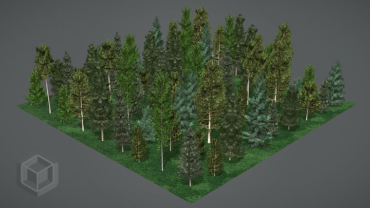 Ultra Low Poly 3-LOD Trees Small Forest 3D Model