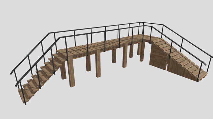 Walkway bridge wood and iron 3D Model