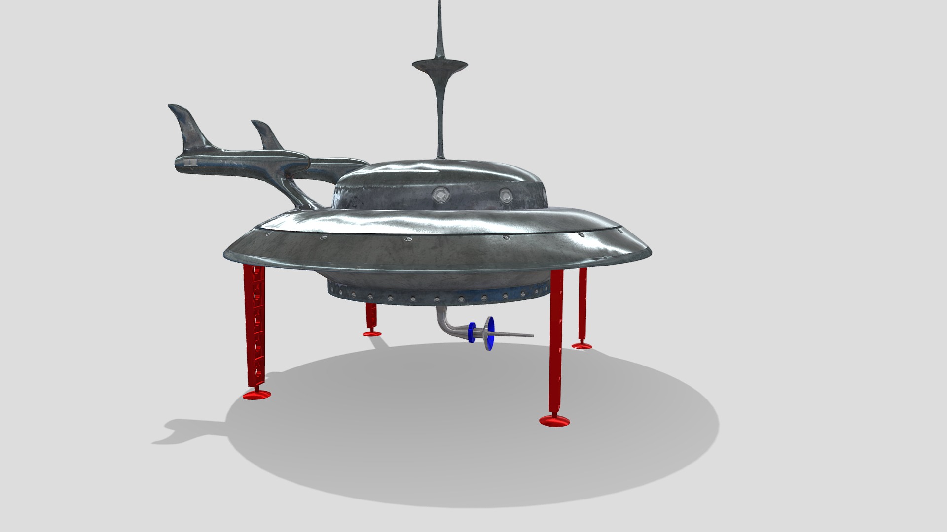 3D model Sci-fi Retro Flying Saucer - This is a 3D model of the Sci-fi Retro Flying Saucer. The 3D model is about a black and red barbecue.