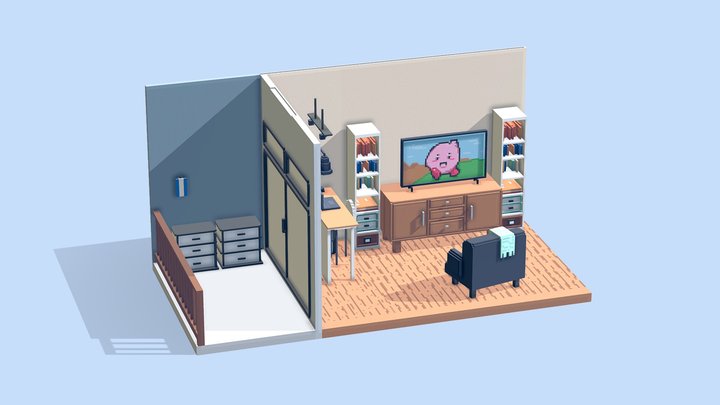 Living Room with Electronics 3D Model