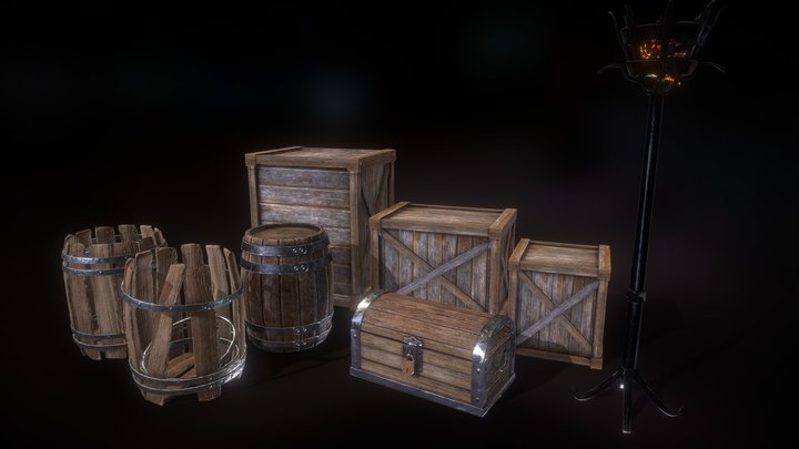 Pack Wood Assets Low Poly 3D Model