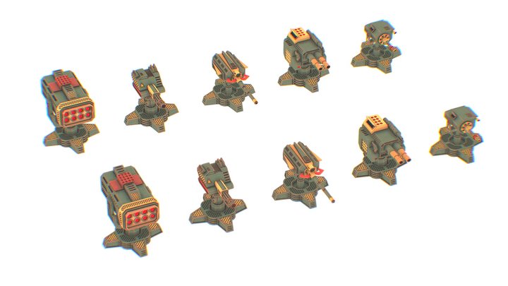Stylized | Turrets | Pack – Modello 3D gratuito STL