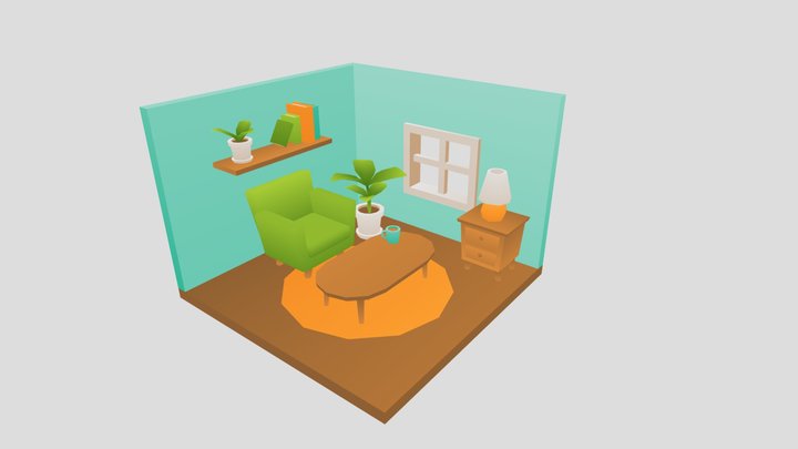 Living room with gradient textures 3D Model