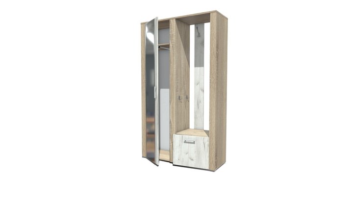 Шкаф с зеркалом и вешалкой КЛ-014 (Л-П) 3D Model