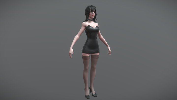 Black Dress Girl 3D Model