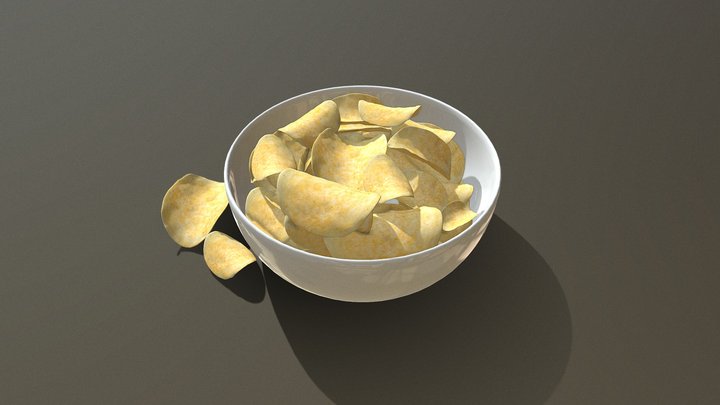 Potato Chips in Bowl 3D Model