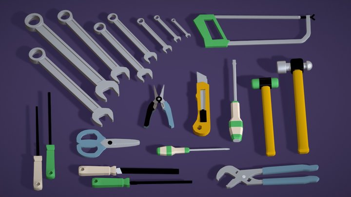 Work Shop Tool Kit - Mechanic Carpentry Low Poly 3D Model