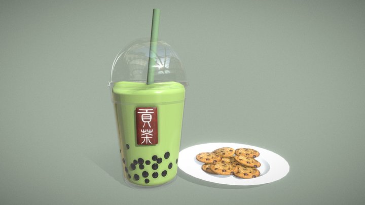 Bubble Tea and Cookies 3D Model