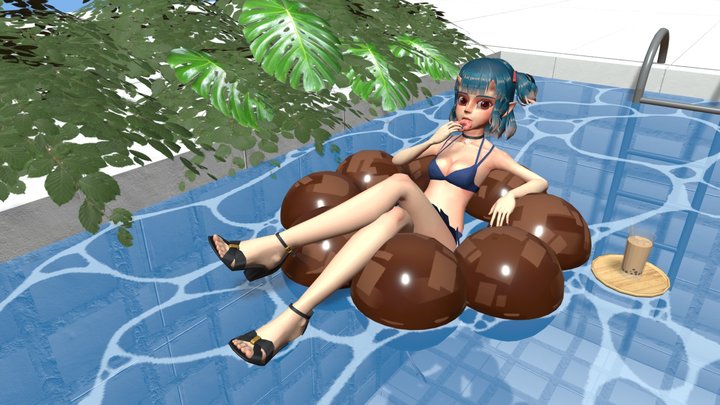 Natumi in the pool-new 3D Model