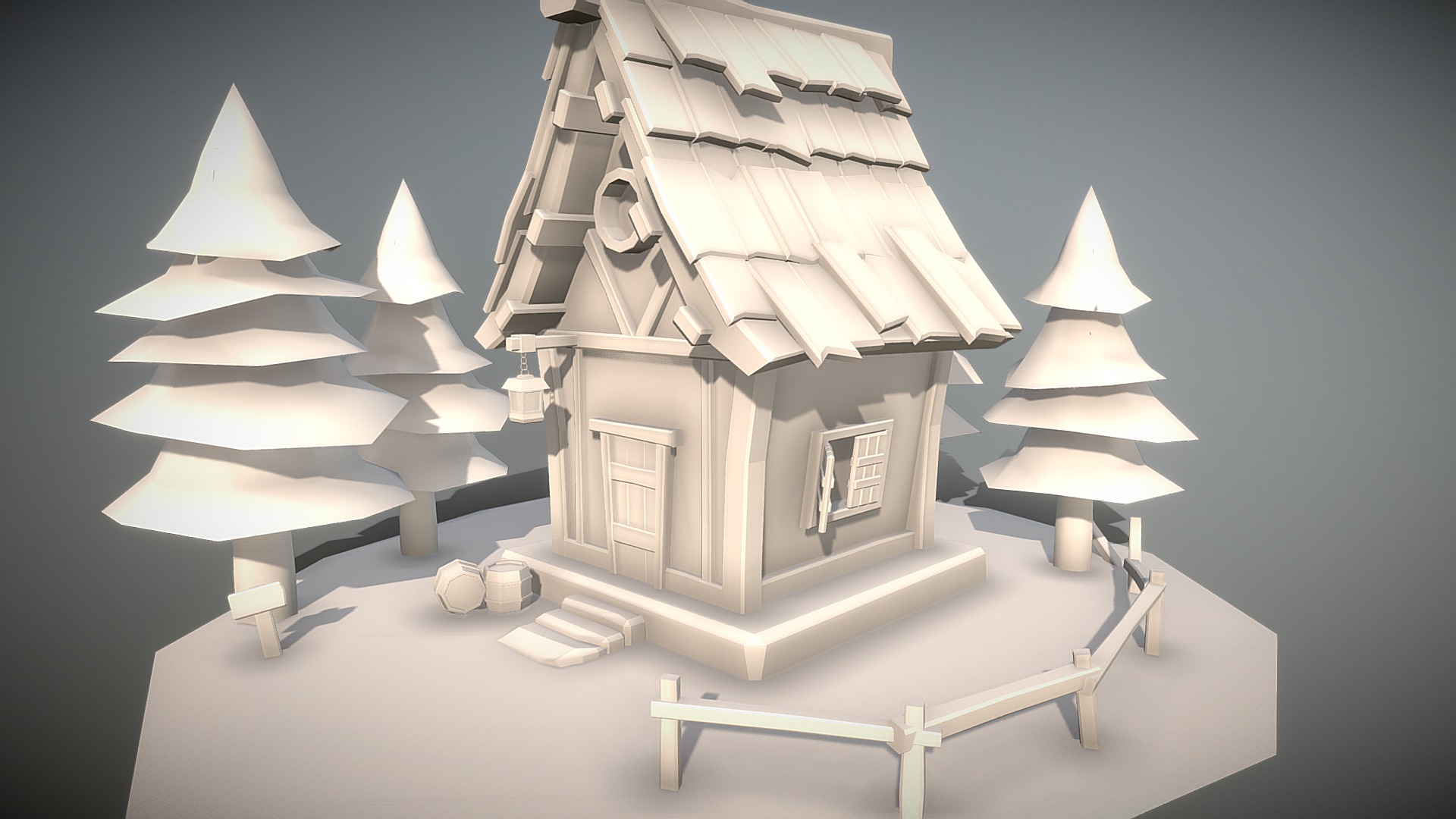 3D model Cabin In The Woods for Tiny Cabin Challenge - This is a 3D model of the Cabin In The Woods for Tiny Cabin Challenge. The 3D model is about a house with a white roof.