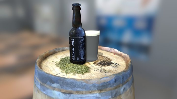 Oak barrel and Walking Tree Brewery Beer 3D Model