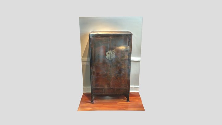 Black Lacquer Antique Chinese Cabinet 3D Model