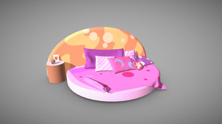 Bed, pillows & bedside table 3D Model