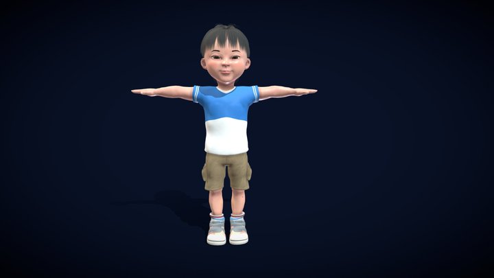 cartoon Asian  Boy 3D Model