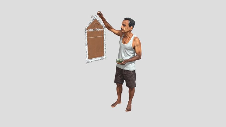 Artist Creating Tribal Wall Art 3D Model
