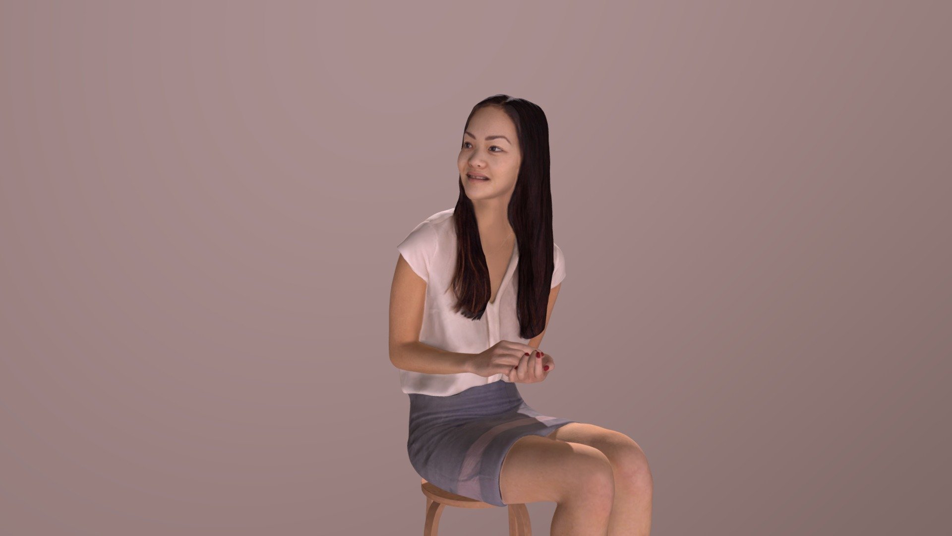 Asian Sitting Woman Clapping Casual Passion Buy Royalty Free 3d Model