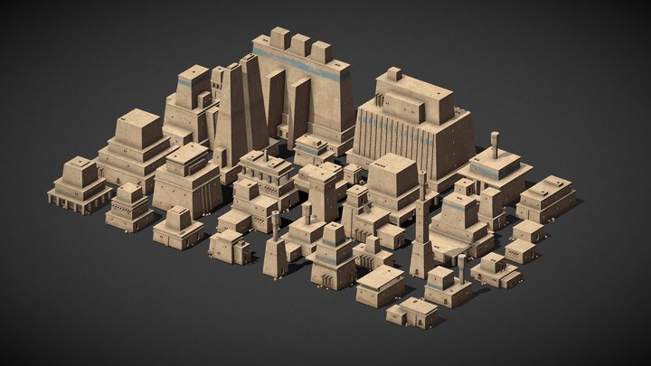 Star Wars inspired low poly buildings 3D Model