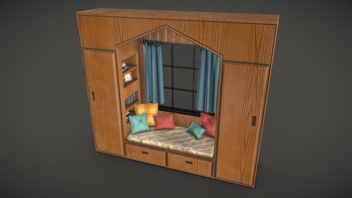 Wooden Window Seat 3D Model