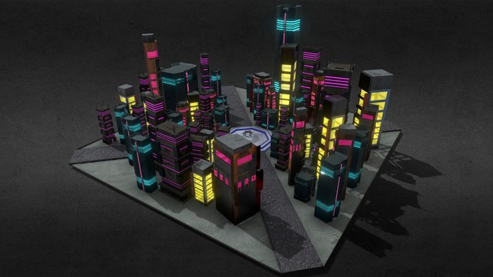 Cyberpunk Futuristic Buildings - Low Poly 3D Model