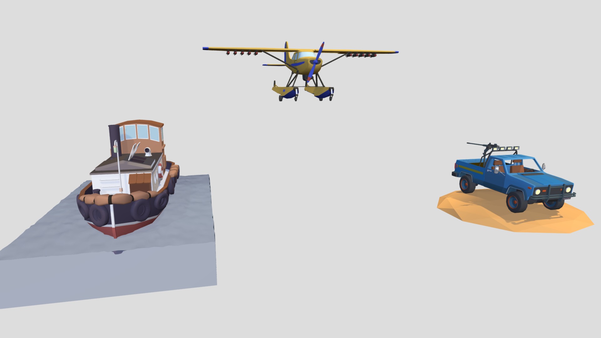 3D model 3items Middle Detailed - This is a 3D model of the 3items Middle Detailed. The 3D model is about a toy airplane and a toy truck.