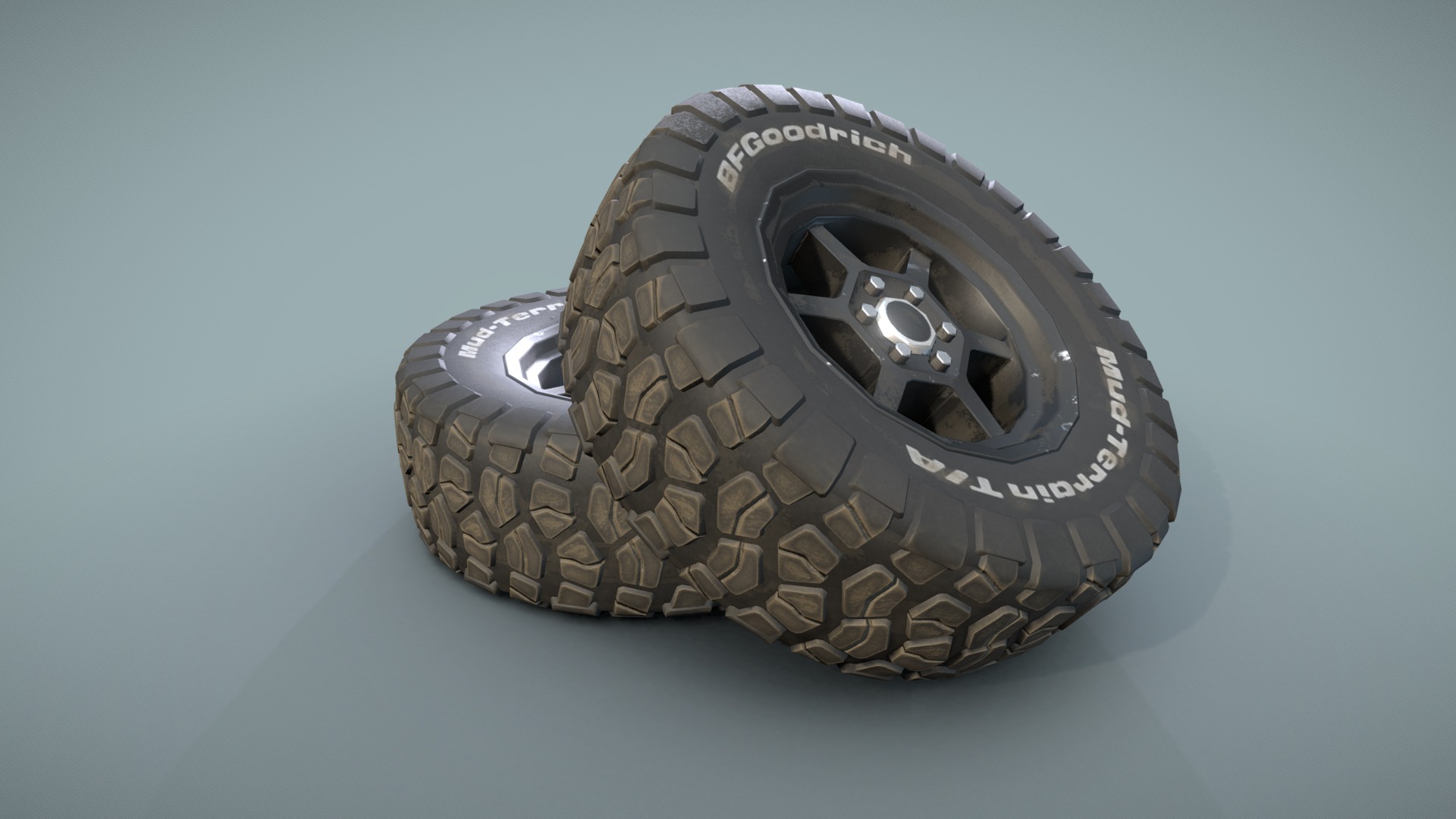 3D model BFGoodrich wheels for car - This is a 3D model of the BFGoodrich wheels for car. The 3D model is about a tire on a surface.