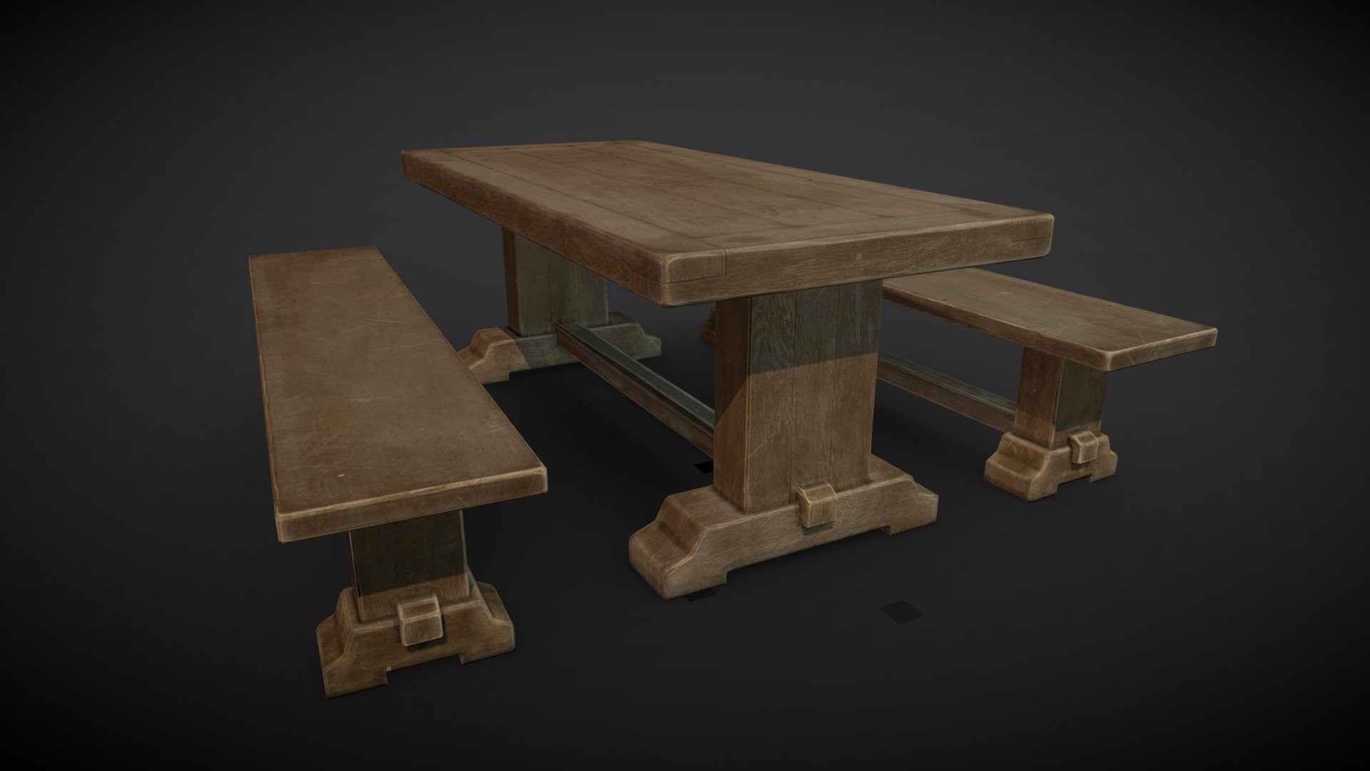 Wooden Bench And Table lowpoly